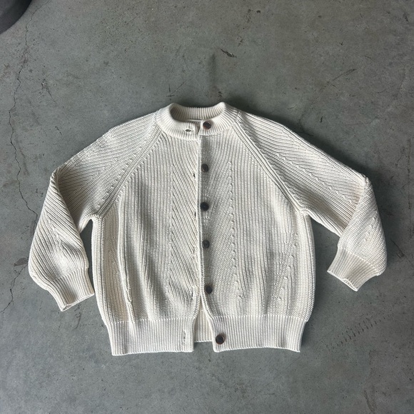 Demylee Sweaters - Demylee Women’s Classic Cream Button-Up Chunky Cotton Cardigan 3/4 Sleeve Size S